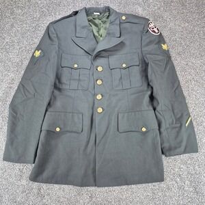 Vtg US Military Dress Uniform Coat Mens 42R Green Army‎ Jacket Insignia Patches